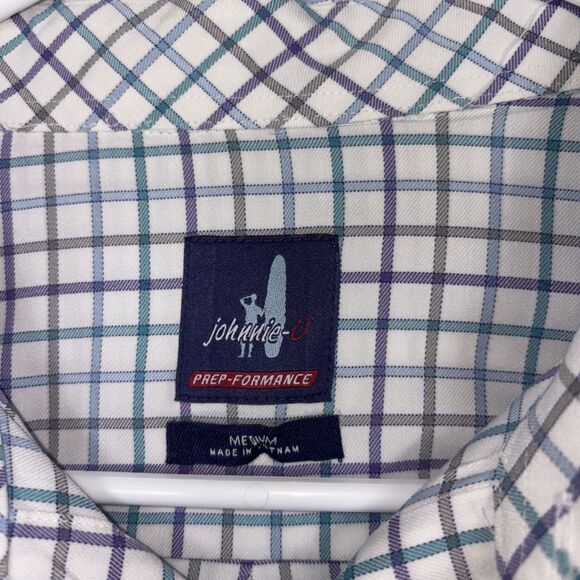 Johnnie O Shirt Mens M Blue Check Prep Formance Button Up Preppy Casual Work - Picture 3 of 9